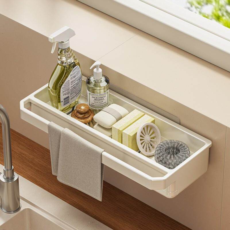 日本进口MUJIE厨房抹布沥水架置物收纳层架免打孔壁挂家用水槽收