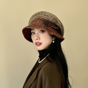 法式贝雷帽女春秋冬2026新款带沿百搭显脸小优雅复古羊毛针织盆帽