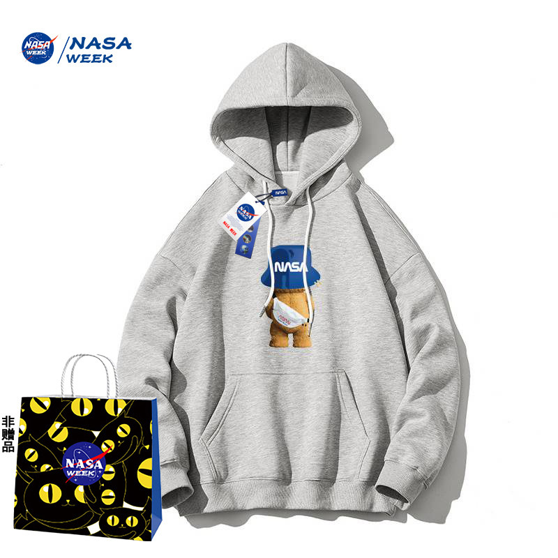 NASA WEEK圆领连帽卫衣男女加绒潮牌宽松百搭简约情侣上衣服