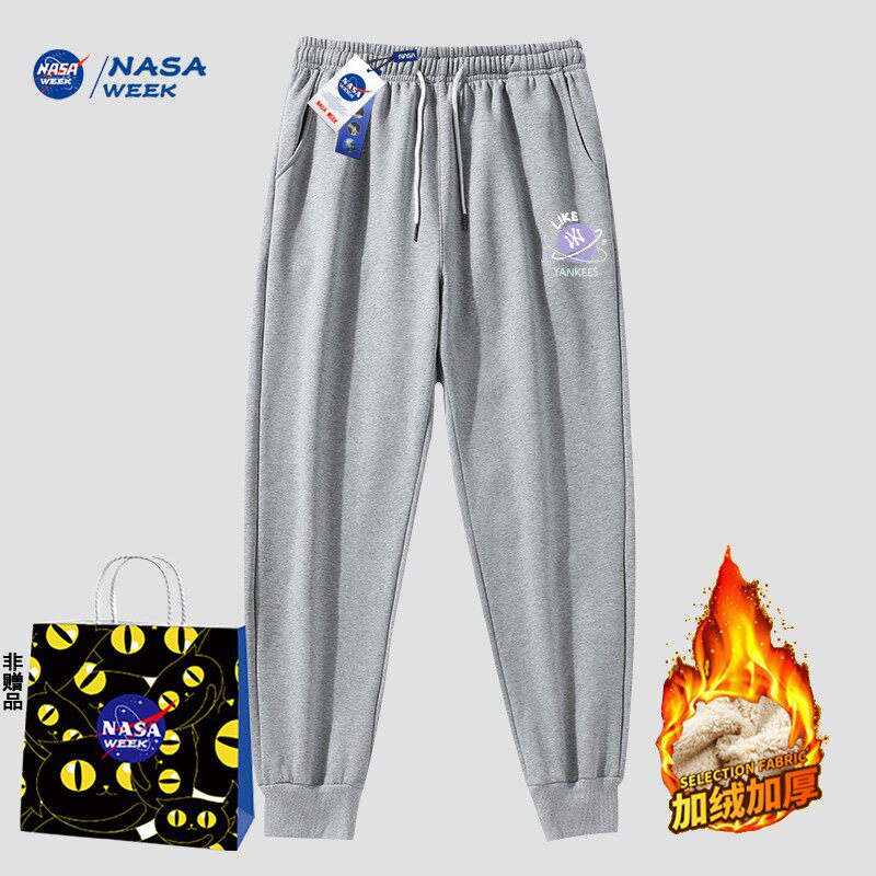 NASA WEEK运动裤纯棉男女同款春秋季小脚加绒加厚大码情侣卫裤潮