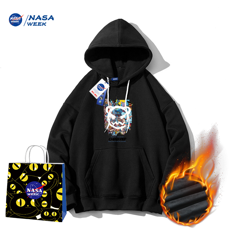 NASA WEEK2024圆领连帽卫衣男女潮牌宽松百搭秋季加绒情侣上衣