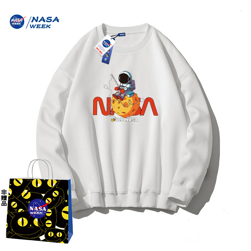 NASA WEEK2023圆领连帽卫衣男女潮牌宽松百搭简约秋季情侣上衣