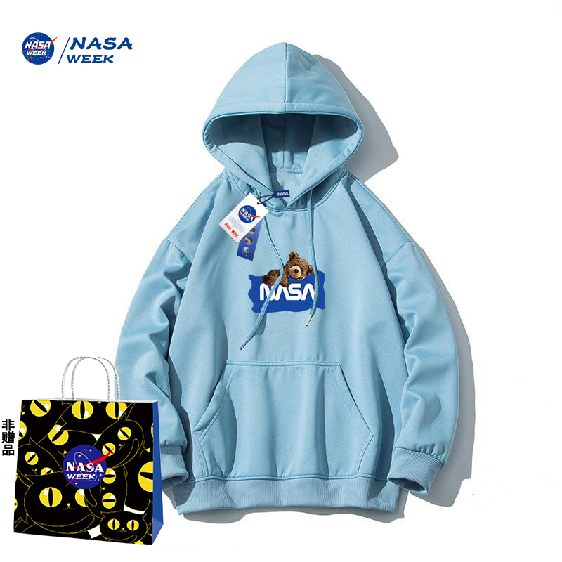 NASA WEEK加绒连帽卫衣男女情侣潮牌宽松百搭休闲运动上衣