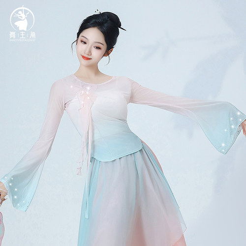 舞主角古典舞渐层色纱衣舞蹈服女飘逸练功服中国舞汉唐演出服上衣