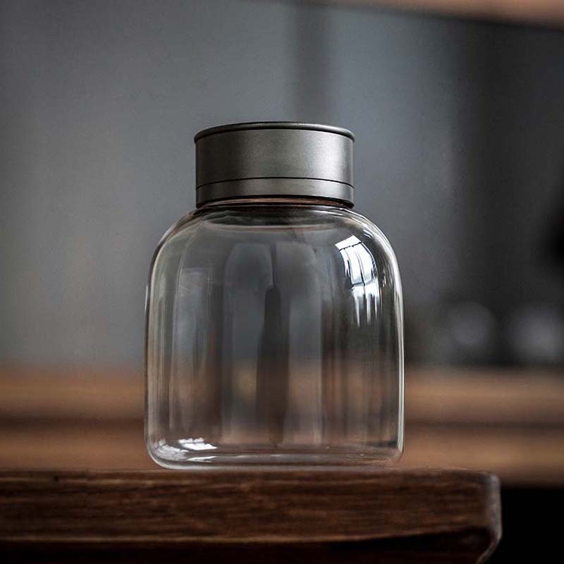 日式锡合金玻璃茶叶罐密封小号茶盒茶仓食品收纳透明随身家用茶具
