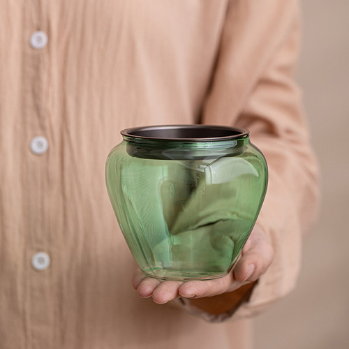 彩色玻璃茶渣缸家用茶洗带盖