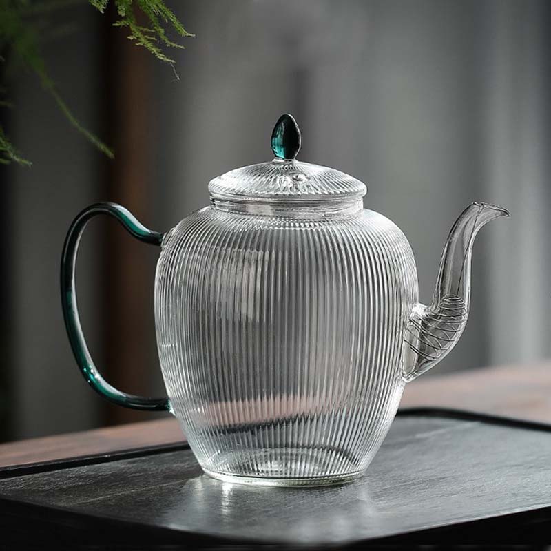 玻璃绿茶壶竖纹茶壶泡茶烧水壶