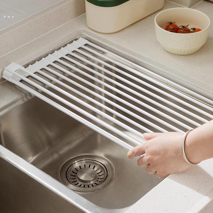厨房水槽卷帘架矽胶可折叠水槽沥水架碗碟盘置物架沥水篮神器
