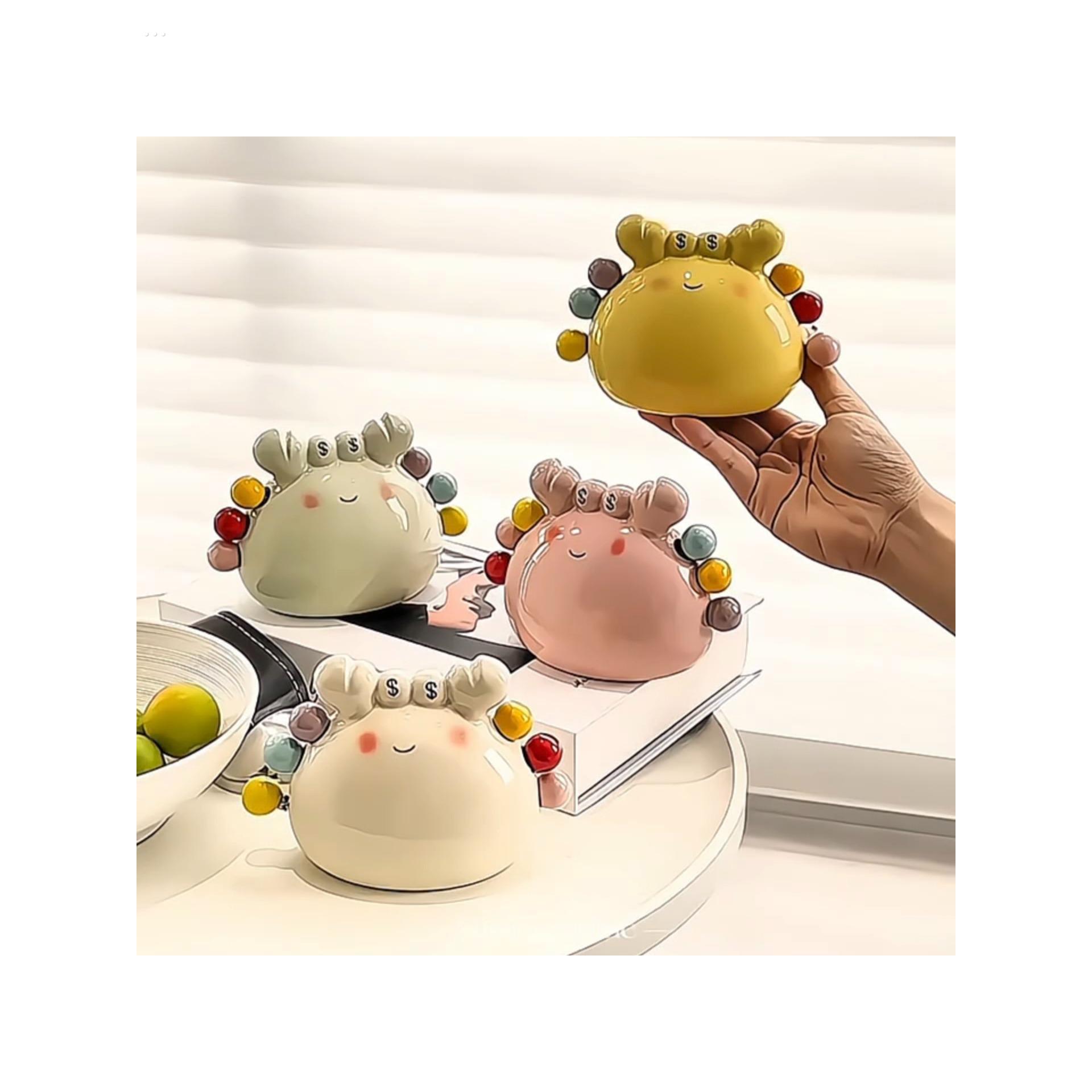 小螃蟹水果叉轻奢高级感不锈钢陶瓷收纳罐套装家用客厅茶几装饰品