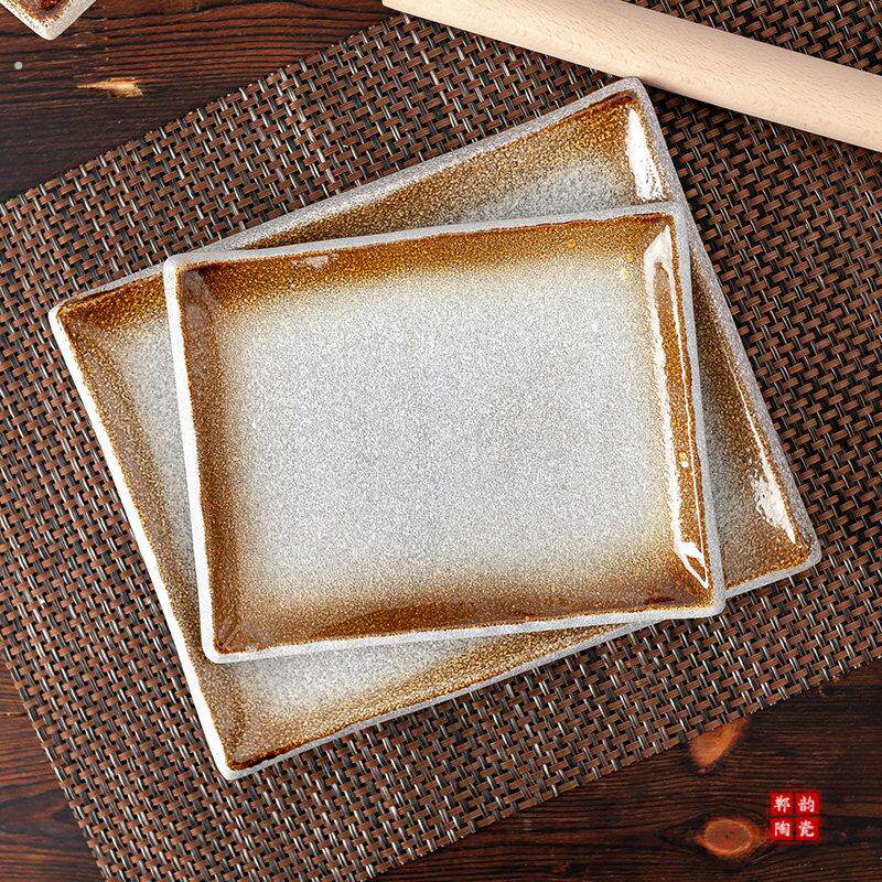 8英寸10寸11大号牛排盘饭厅酒店盘子长方粗陶平盘创意商用牛扒盘