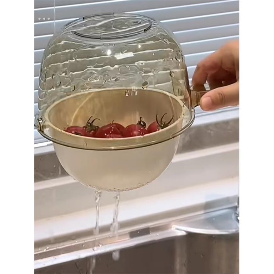 简约果蔬沥水篮夏季厨房双层加厚带手柄旋转式洗菜篮淘米筐水果篮