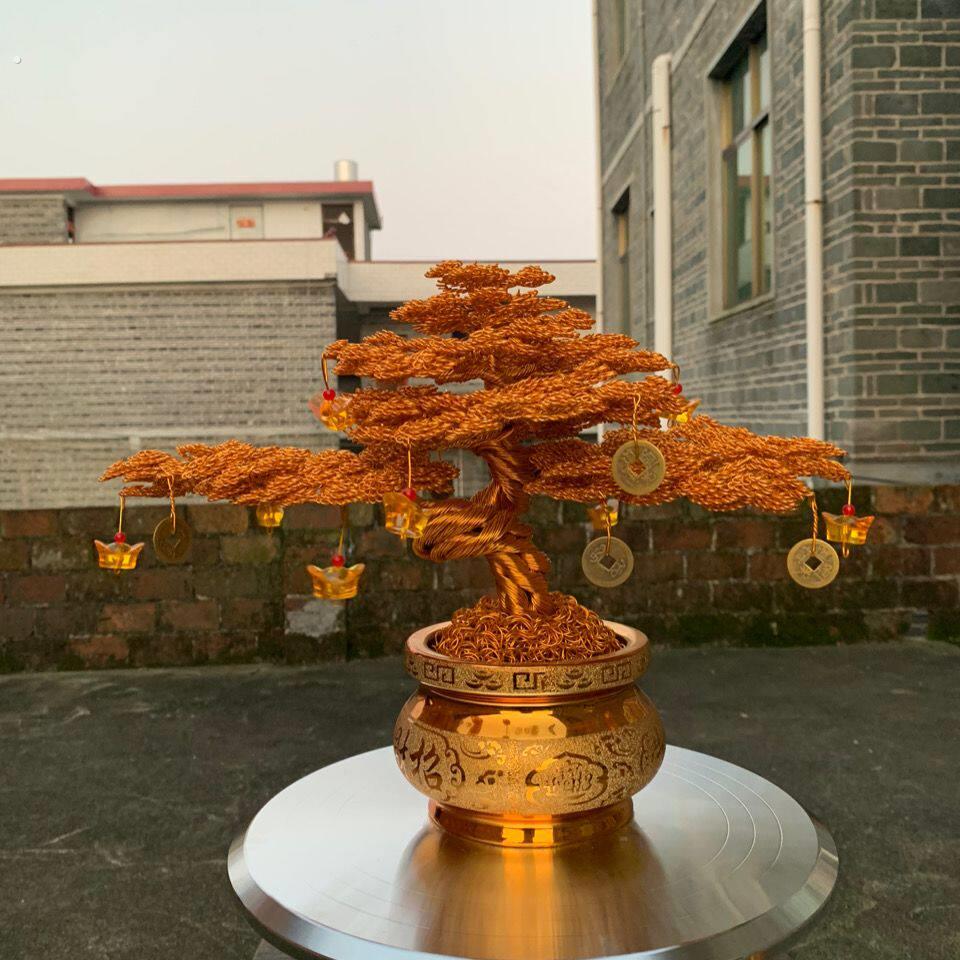 盆景造型铝丝摆件发财树摇钱树铝线纯手工客厅摆件屋内编织工艺品