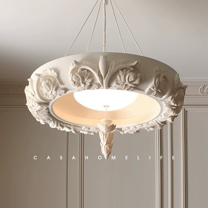 速发奶油风法式吊灯设轻师雕计石膏花奢复古客厅主灯创意餐厅灯具