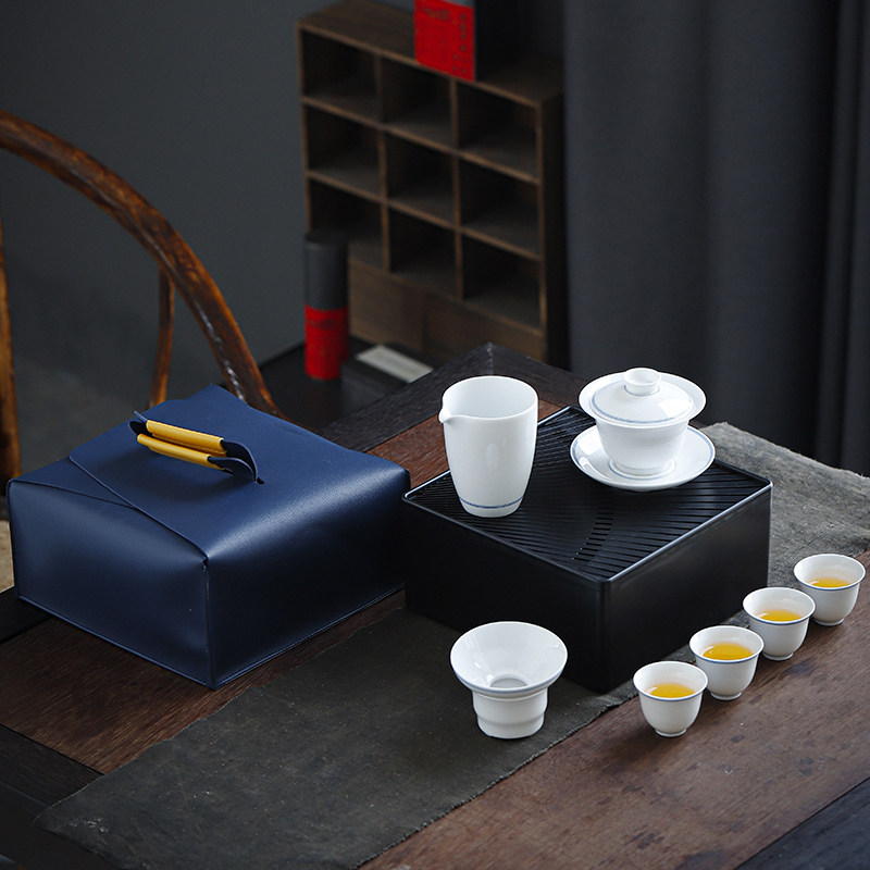 速发凌胜白瓷一壶四杯便携旅行日功式夫茶具户外o礼品l盘go