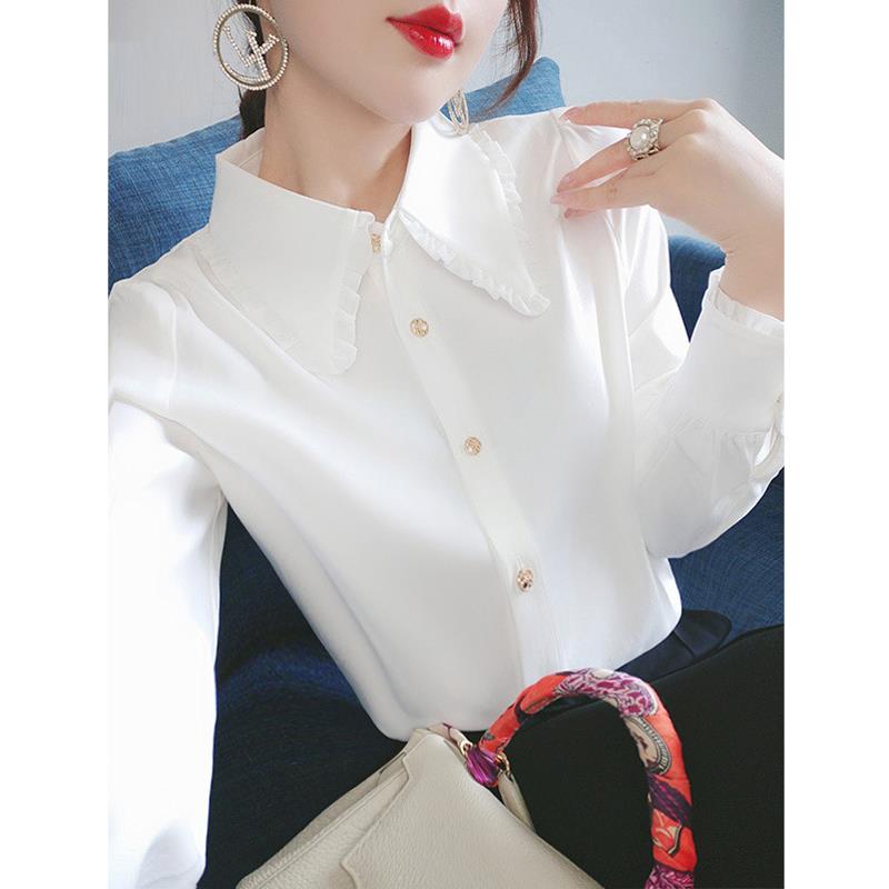 白色衬衫女秋冬2025新款长袖宽松高级感轻奢减龄洋气衬衣加绒上衣