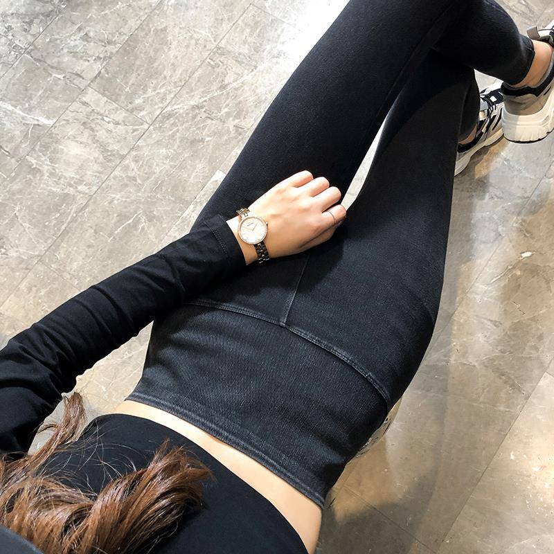 潮牌打底裤女外穿秋冬加绒高腰收腹百搭显瘦紧身瑜伽弹力牛仔芭比