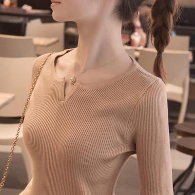 打底衫女2025新款春秋内搭可外穿v领长袖修身黑色毛衣针织衫上衣