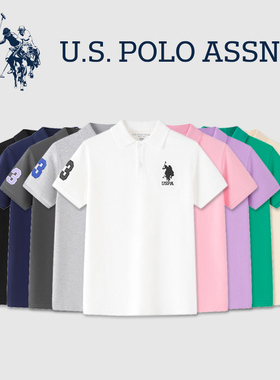 USPOLO男女童T恤短袖polo衫夏季2025儿童品牌半袖翻领白色女童