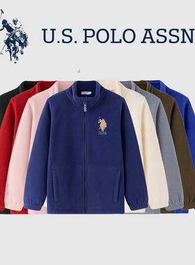 USPOLO男童2025新款童装春秋摇粒绒外套中大童男孩上衣颗粒绒开衫