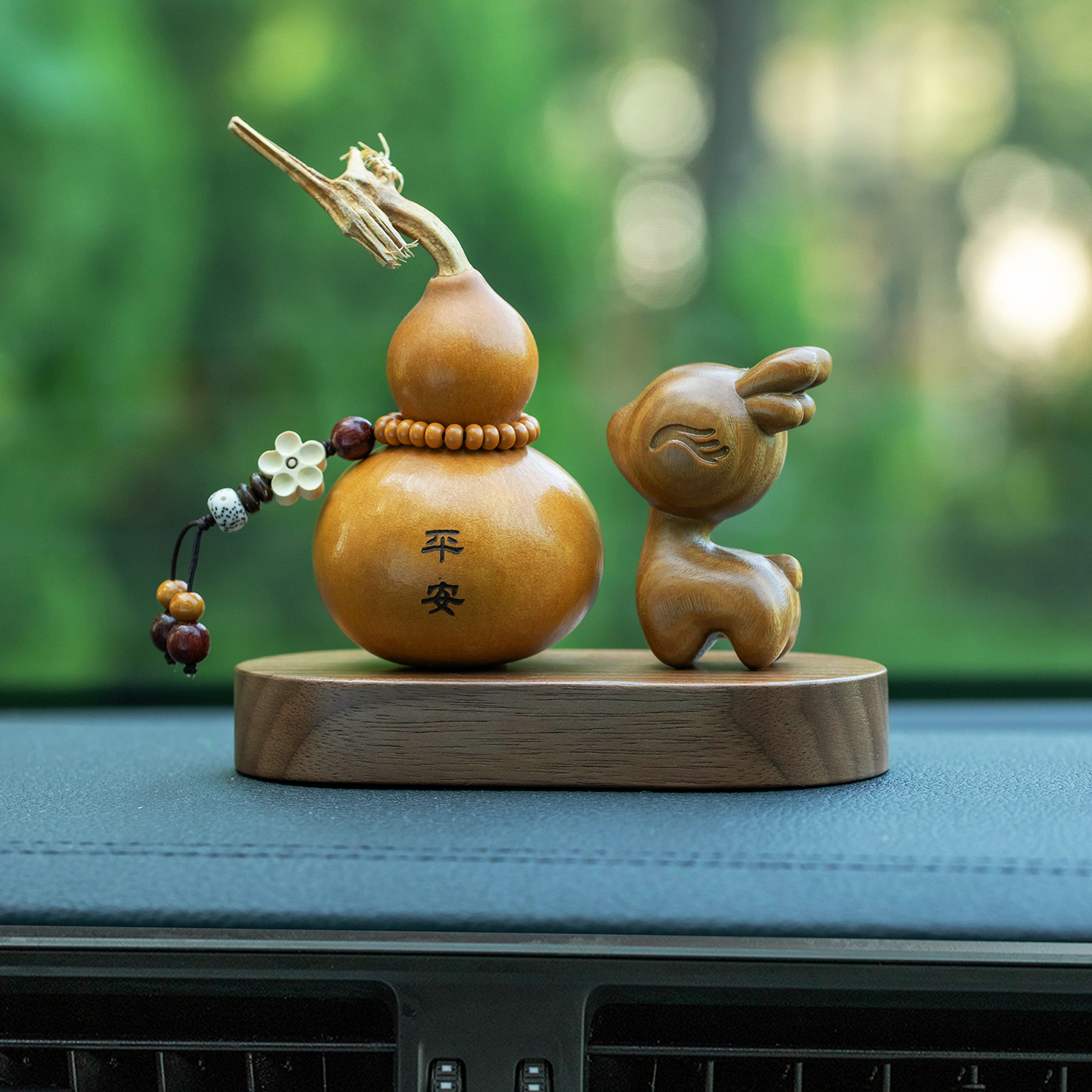 天然紫檀鹿汽车摆件平安葫芦