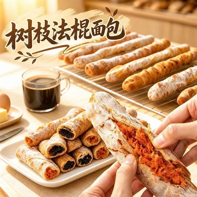 【整箱8根】树棍法棍面包番茄辣肉松黑芝麻夹心现做新鲜短保代餐