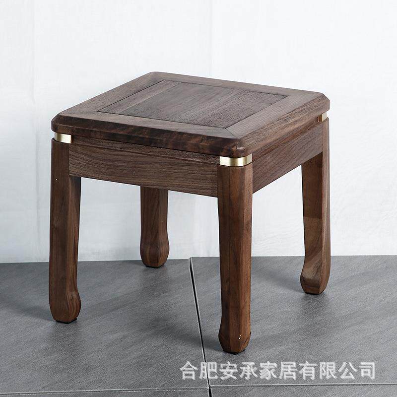 北美方形包铜黑胡榫卯换鞋凳桃铜角御品换凳马蹄脚鞋木轻奢凳