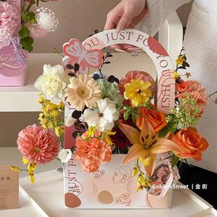 裕鲜花蝴蝶手喜蝴蝶手提提节盒日插鲜花盒手提花篮节日花包装材料