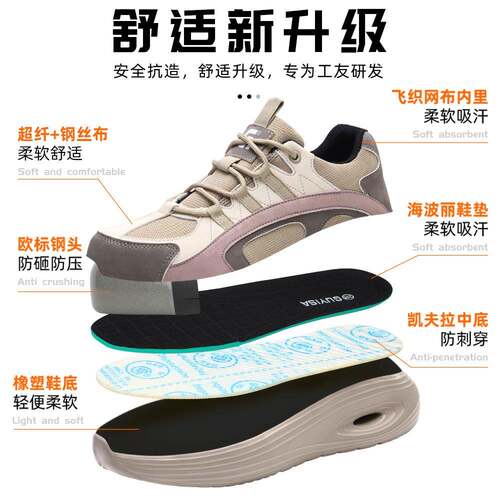 四鞋季跨境劳保女砸防刺穿钢头安全鞋气透耐磨防防护801车间工作