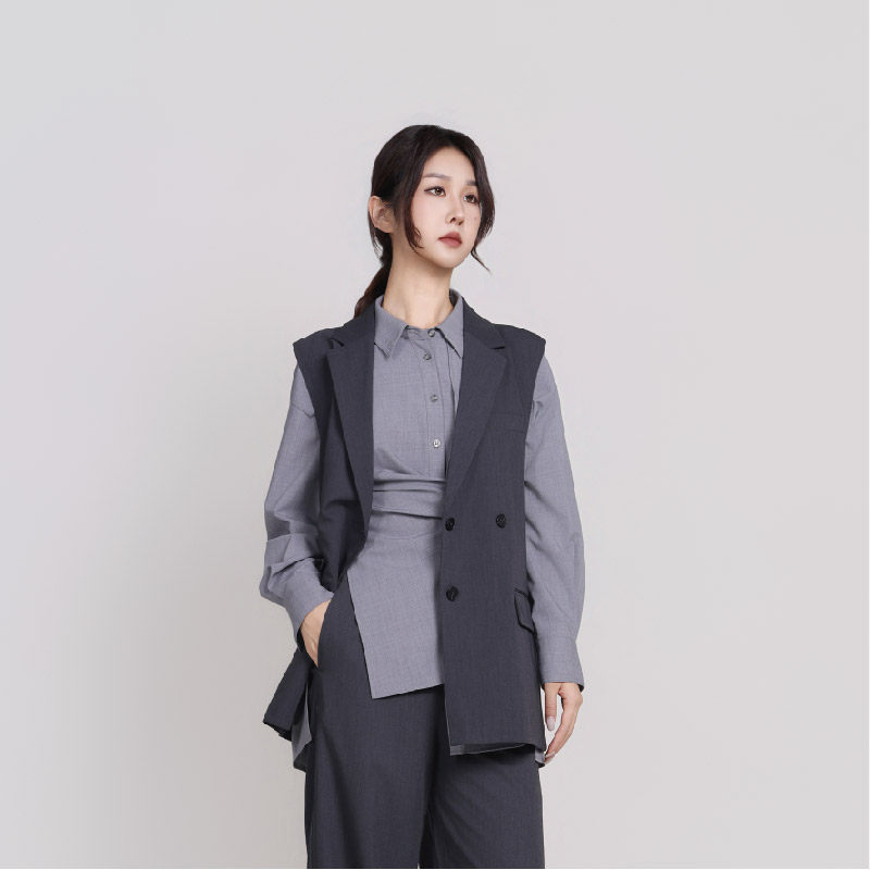 Jane express/简表达棉质休闲西装马夹女士通勤外套上衣CMJ61002