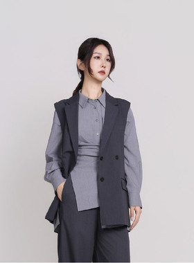 Jane express/简表达棉质休闲西装马夹女士通勤外套上衣CMJ61002