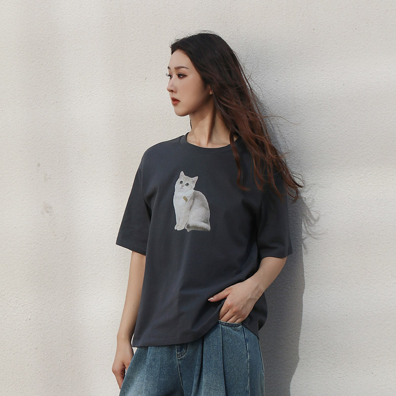 Jane express/简表达25年秋季新款气质动物印花百搭T恤QTX51002