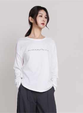 Jane express/简表达极简风纯色棉混纺百搭长袖T恤上衣女CTX62001