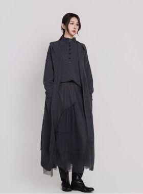 Jane express/简表达100%羊毛长款针织开衫格雷系外套CMS63002