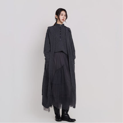 Jane express/简表达100%羊毛长款针织开衫格雷系外套CMS63002