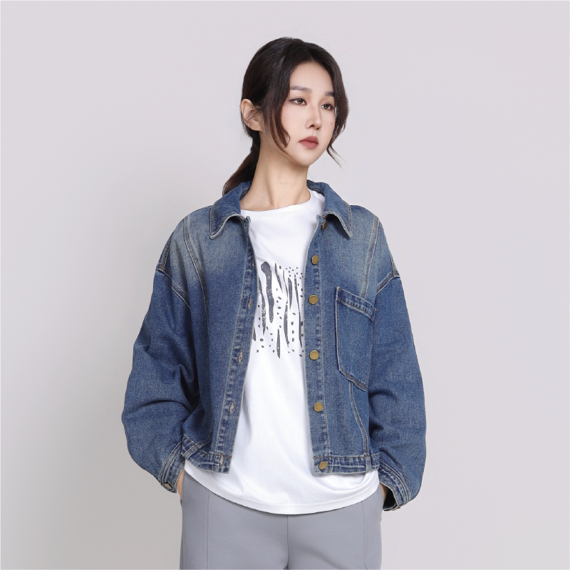 Jane express/简表达复古做旧水洗牛仔女短款宽松外套CWT62004
