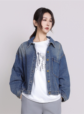 Jane express/简表达复古做旧水洗牛仔女短款宽松外套CWT62004