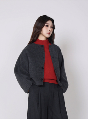 Jane express/简表达羊毛格雷系短款毛呢外套静奢风大衣DDY51001