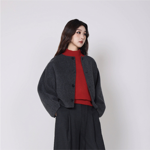 Jane express/简表达羊毛格雷系短款毛呢外套静奢风大衣DDY51001