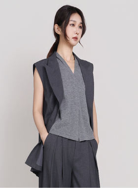 Jane express/简表达格雷系纯色内搭西装马夹叠穿上衣CMJ61001