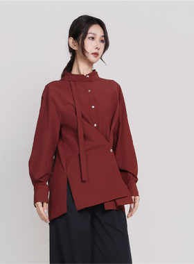 Jane express/简表达新款红色系修身衬衣宽松休闲上衣女CCY61003