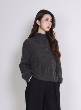 Jane express/简表达25年冬季新款高领立领扣子简约毛衫DMS52008