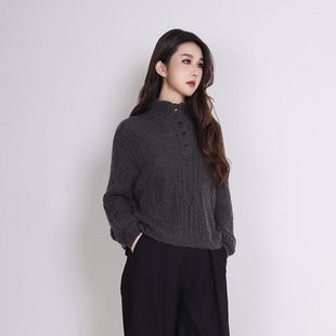 高领立领扣子简约毛衫 Jane 新款 简表达25年冬季 DMS52008 express