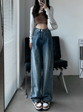 美式复古风高腰宽松直筒2026新款牛仔裤女春季显瘦垂感长裤爆款潮