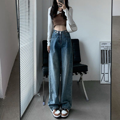 美式复古风高腰宽松直筒2026新款牛仔裤女春季显瘦垂感长裤爆款潮