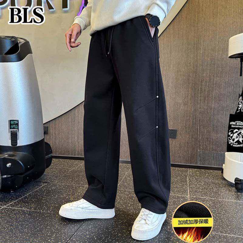 高端加绒加厚休闲裤男款冬季2025新款美式直筒运动卫裤男士弯刀裤