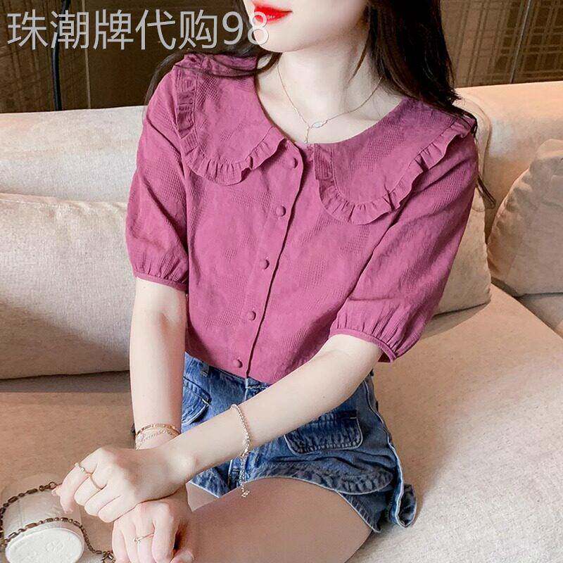 短袖衬衫女2026新款夏季娃娃领高级感轻奢减龄洋派雪纺短袖上衣女