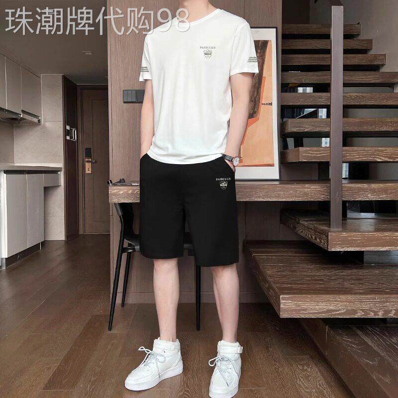 高端冰丝运动休闲套装男士2026年新款夏季五分短裤短袖两件套男款
