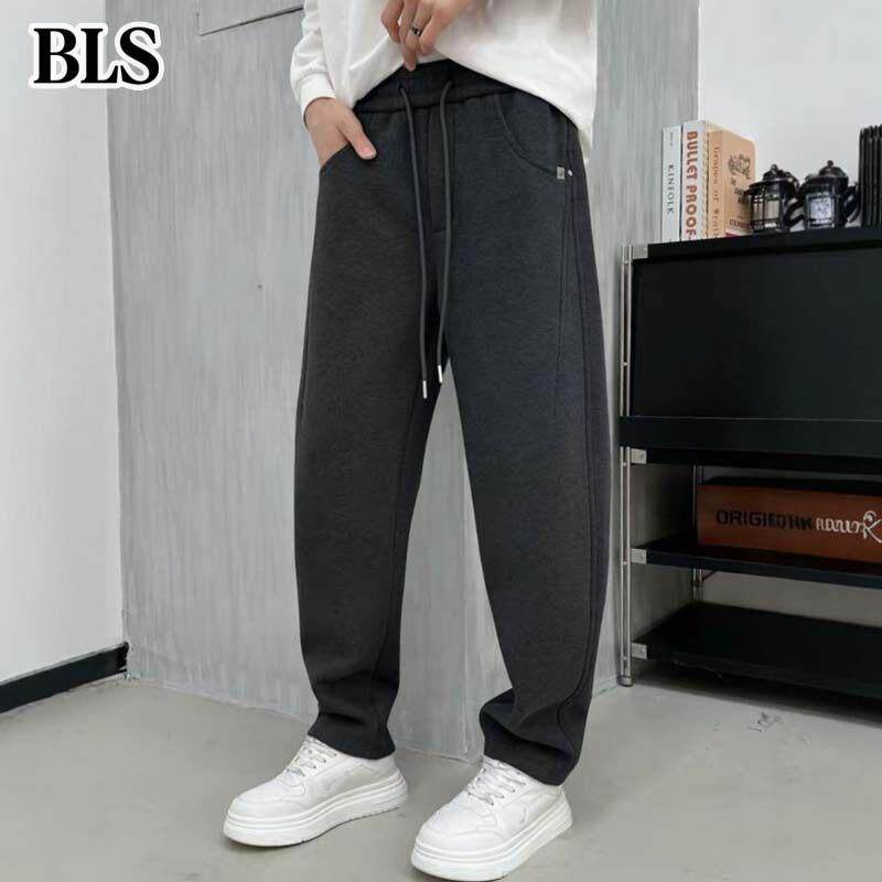 高端加绒加厚弯刀裤男款冬季2025新款高级感保暖休闲直筒运动卫裤