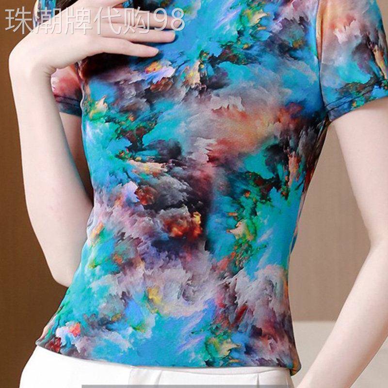 半高领打底衫女夏季新款短袖T恤上衣修身显瘦别致时尚洋派小衫潮