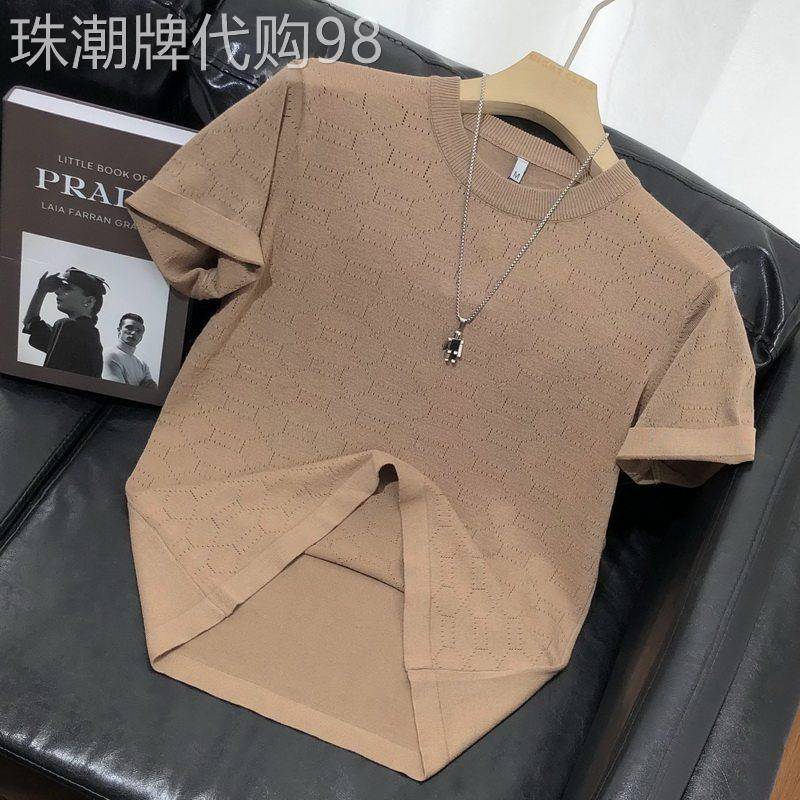 英伦高端短袖针织衫男薄款夏季潮流镂空帅气休闲百搭半袖针织T恤